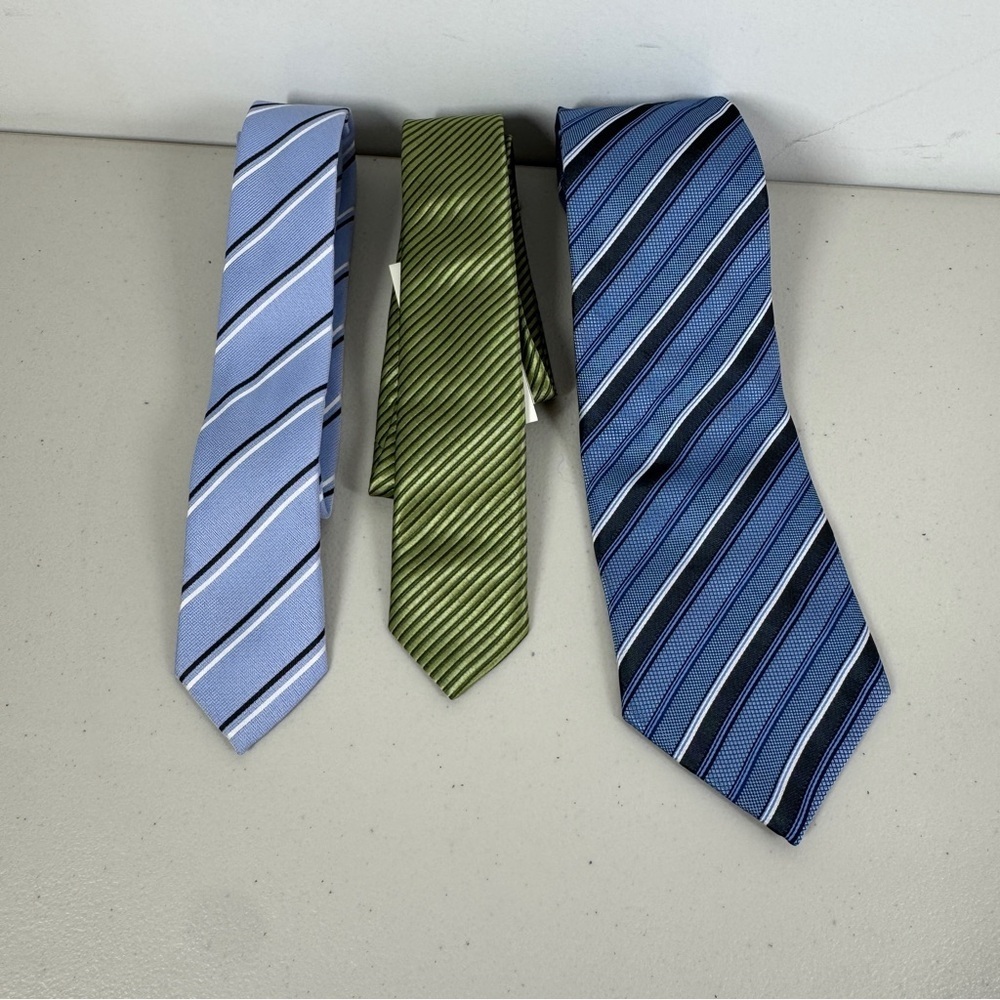 Amedeo Italian Silk Tie Bundle Blue Green Striped Designer Neckties Lot 3 - Picture 2 of 10